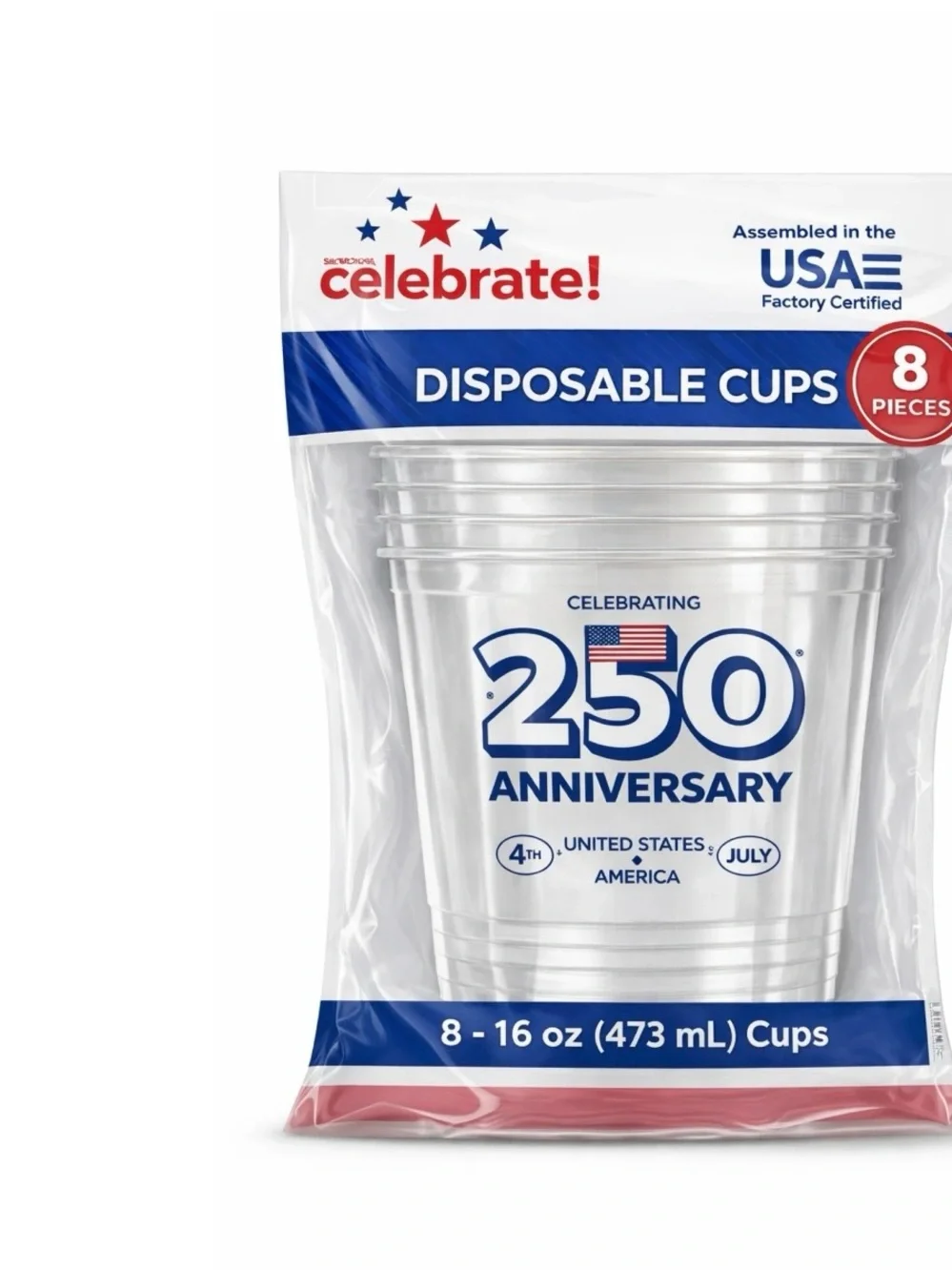 Celebrate 250 years Red & Blue Star Serving Bowls with Patriotic Plates & Cups